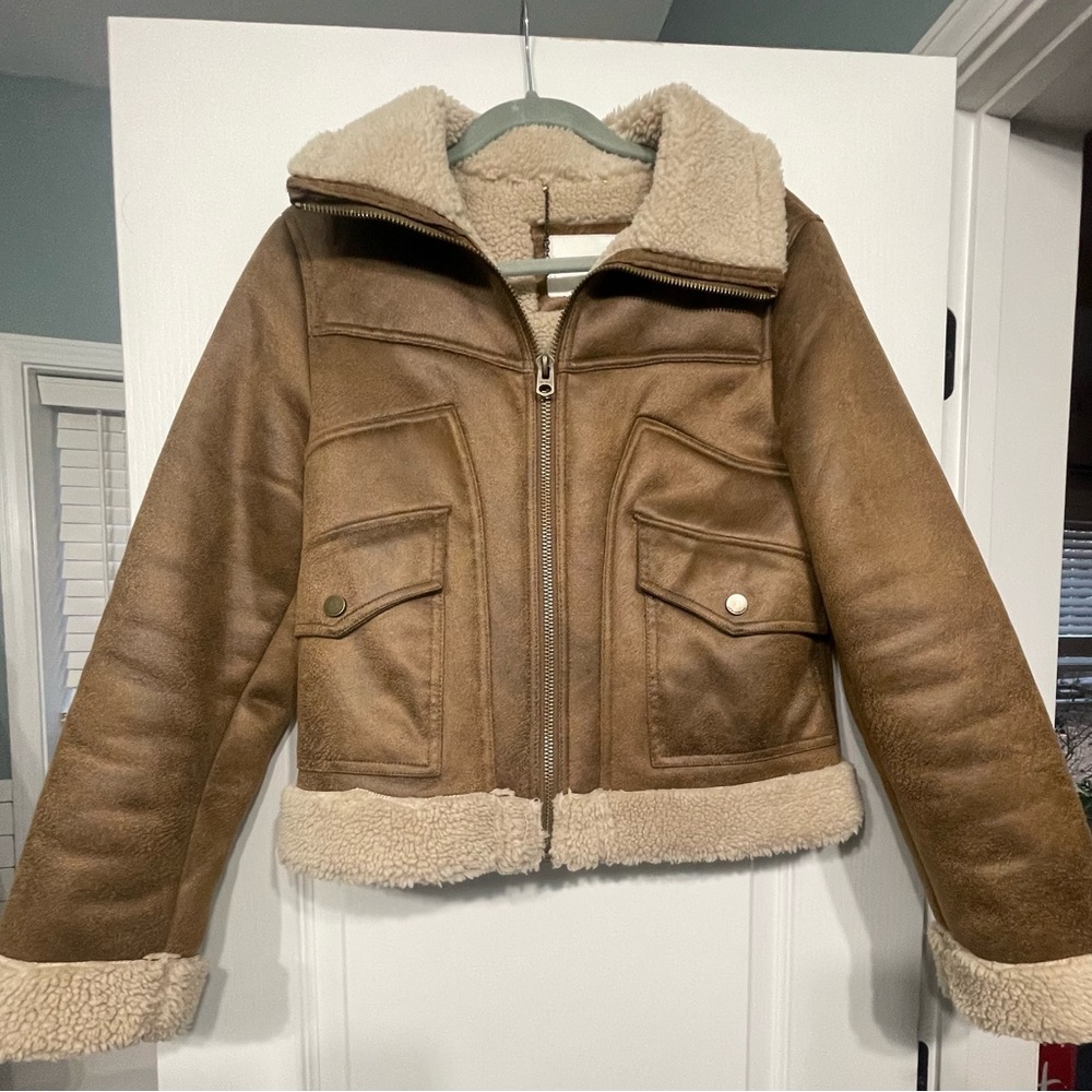 Lucky Brand Cream and Brown Shearling Jacket